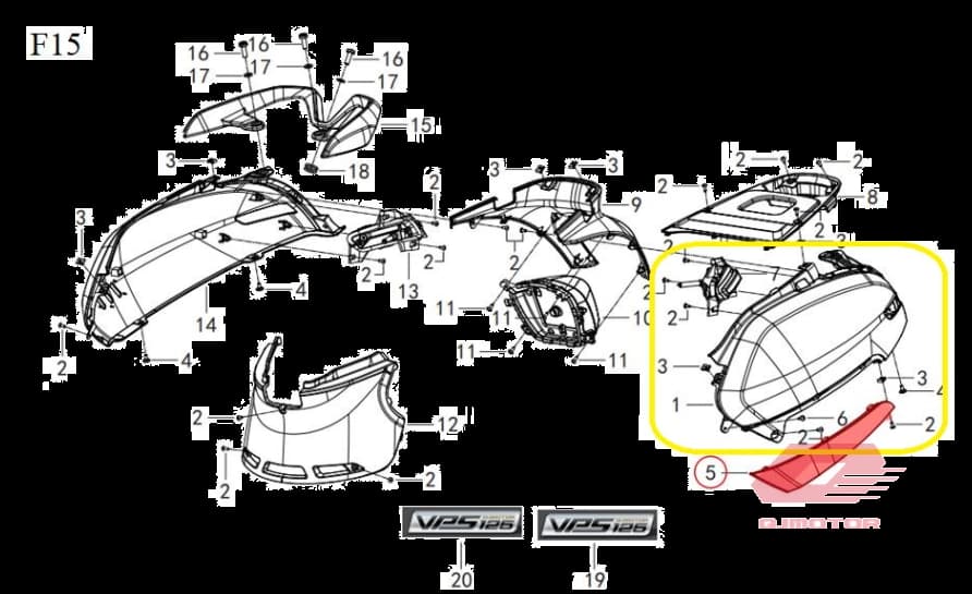 Qj Ltm 125 Arka Yan Panel Sol Siyah