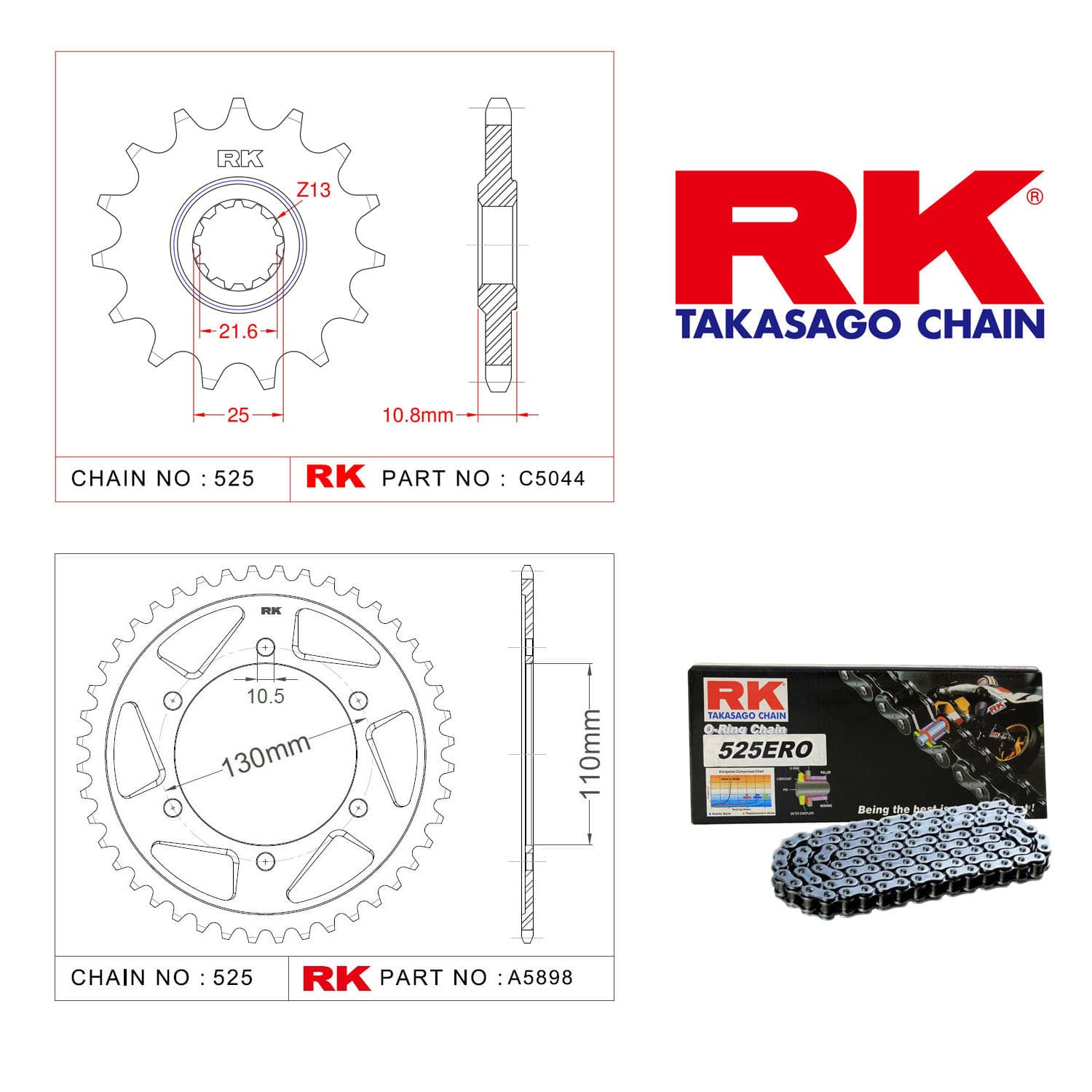 Yamaha YZF-R6 Rk Zincir Dişli Set 525 ERO O-Ring 16/45T