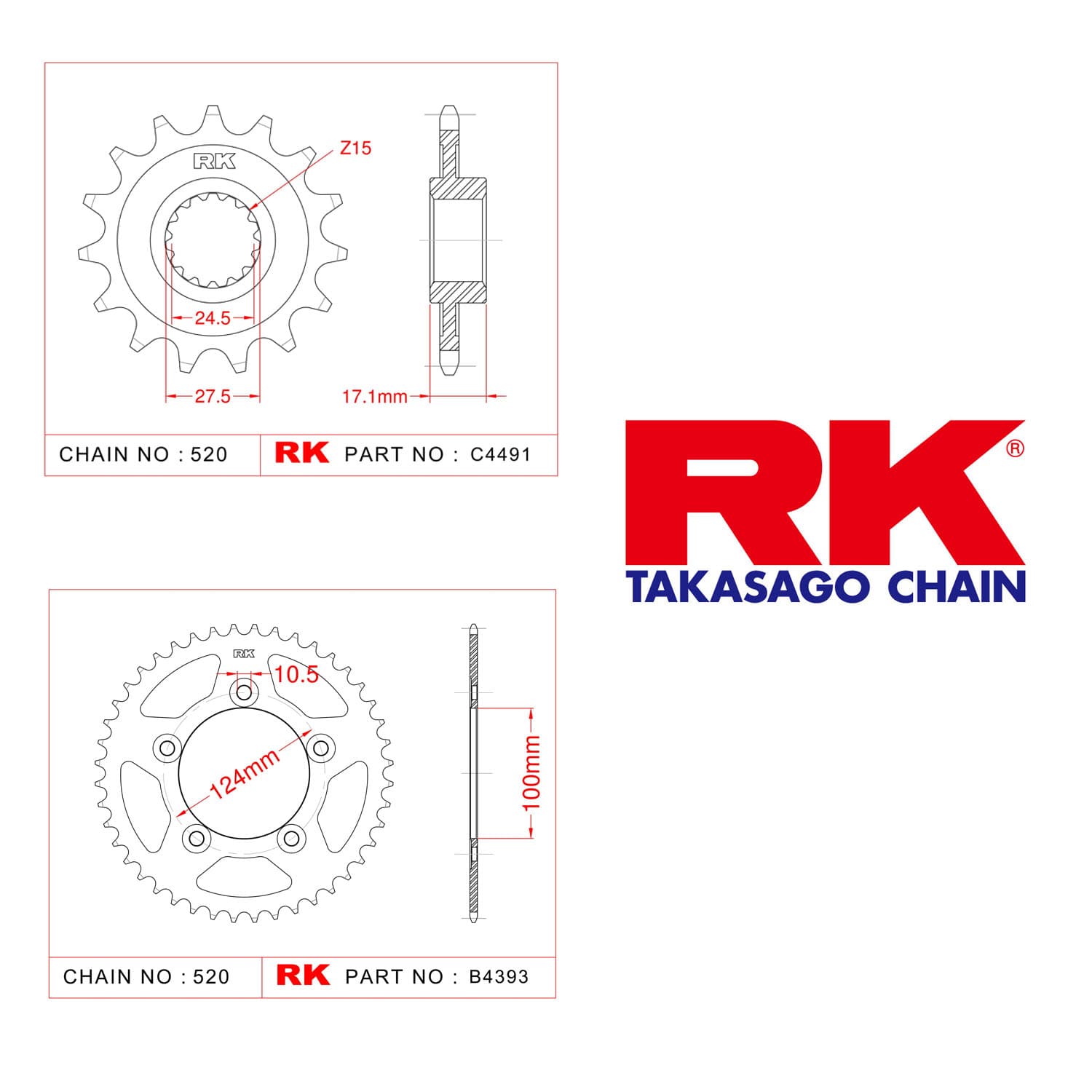Ducati PANIGALE 899 Rk Ön Arka Dişli 520 - 15/44 T - görsel 2