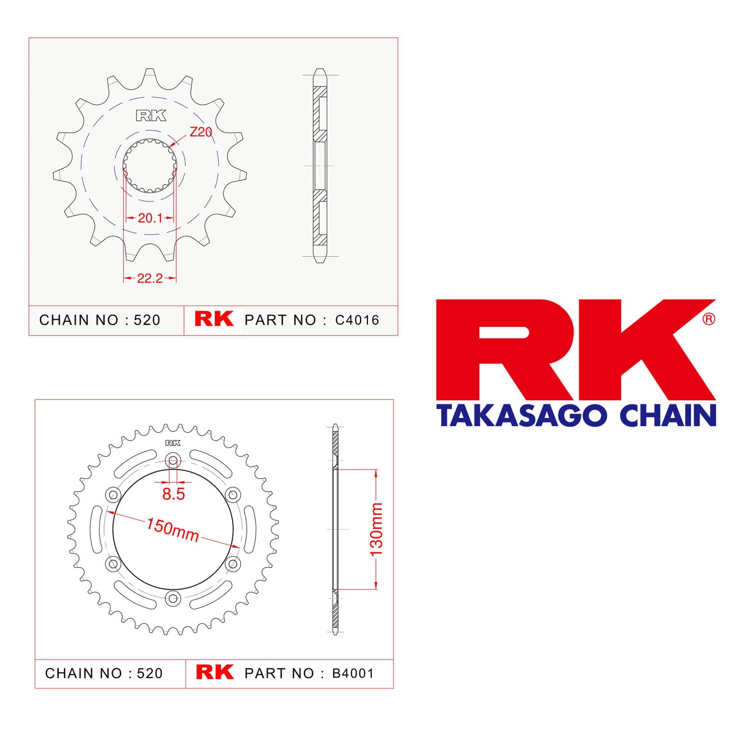 Yamaha YZ 125 Rk Ön Arka Dişli 520 - 13/48 T - görsel 2