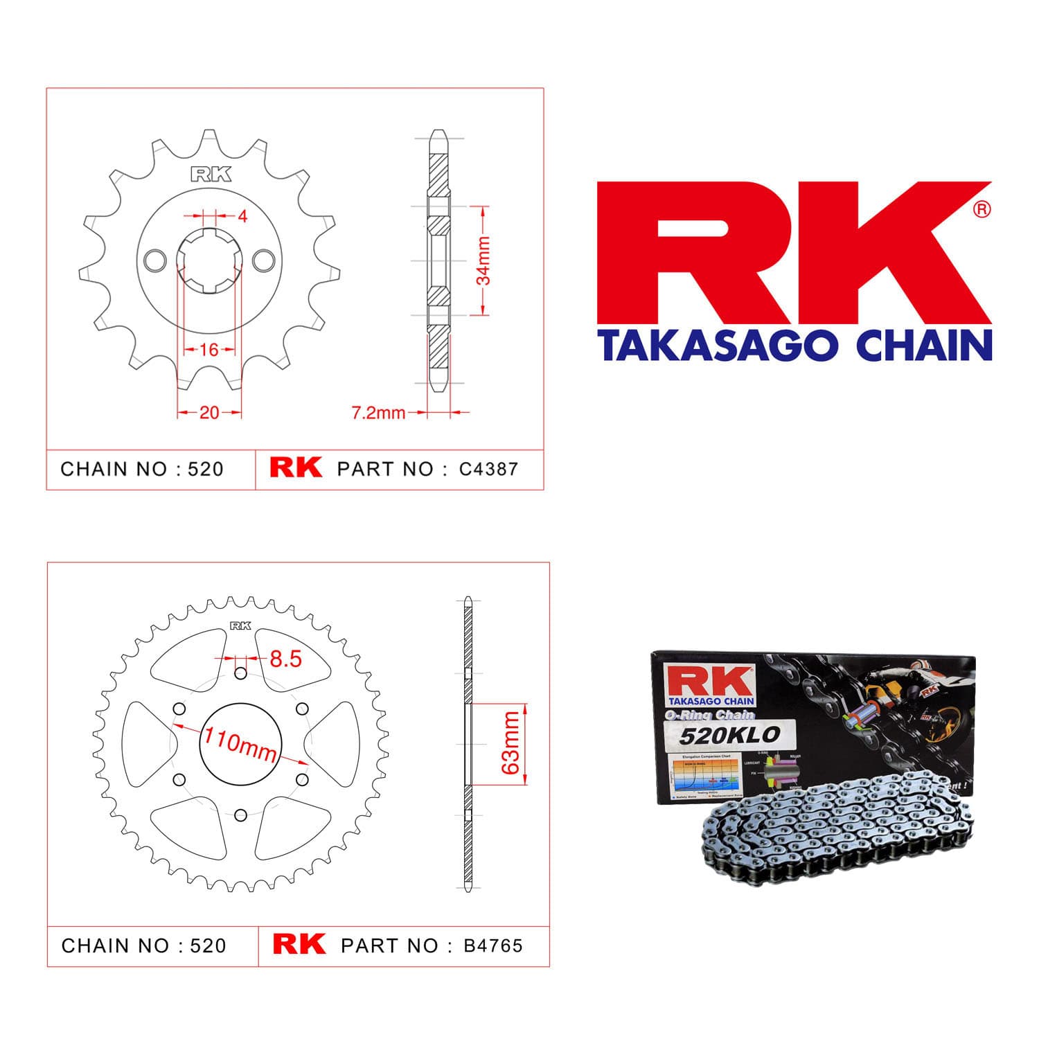 Ktm DUKE 125 Rk Zincir Dişli Set 520 KLO O-Ring 14/45T
