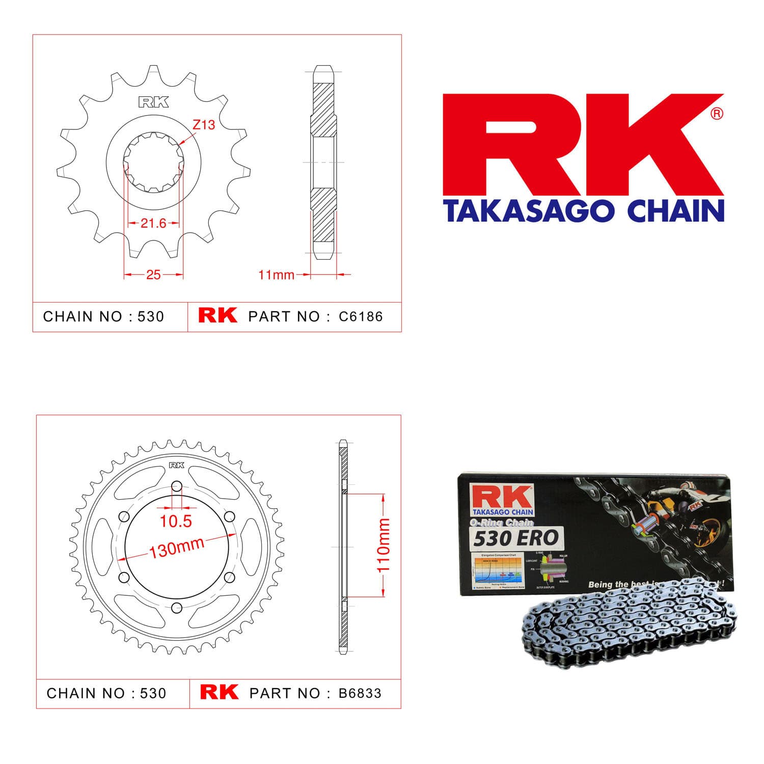 Yamaha YZF-R6 S Rk Zincir Dişli Set 530 ERO O-Ring 16/48T