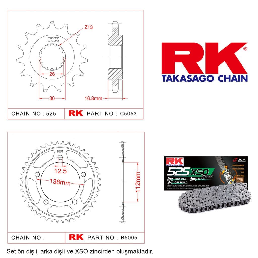 Honda CB 600 F HORNET Rk Zincir Dişli Set 525 XSO RX-Ring 16/43T