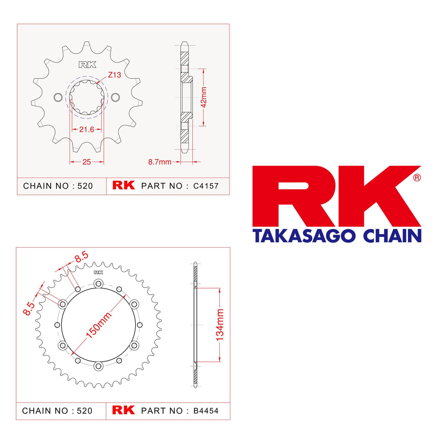 Kawasaki KLX 250 Rk Ön Arka Dişli 520 - 14/42 T - görsel 2