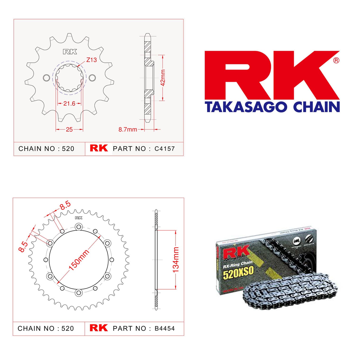 Kawasaki KLX 250 Rk Ön Arka Dişli 520 - 14/42 T - görsel 5
