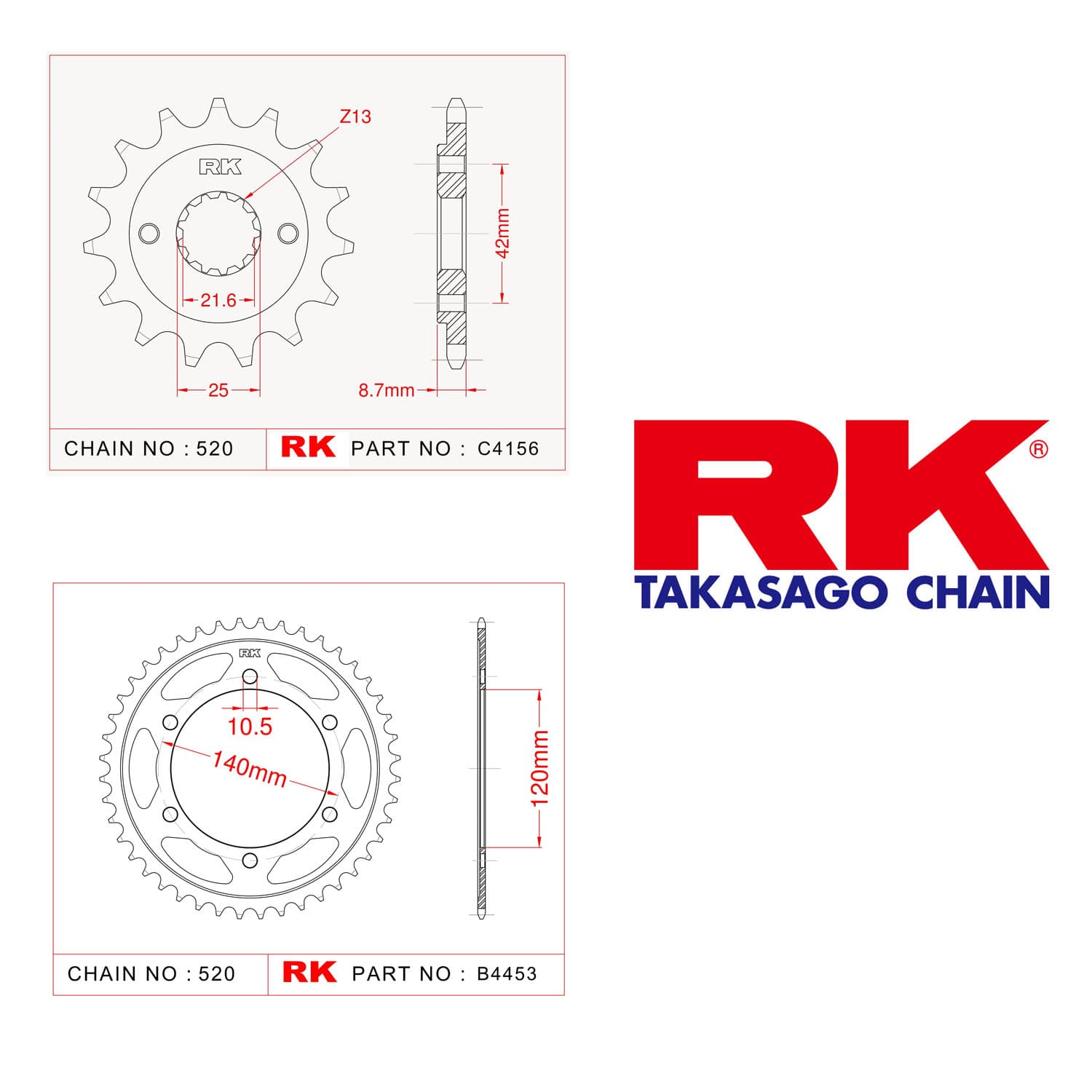 Kawasaki EN 500 Rk Ön Arka Dişli 520 - 16/42 T - görsel 2