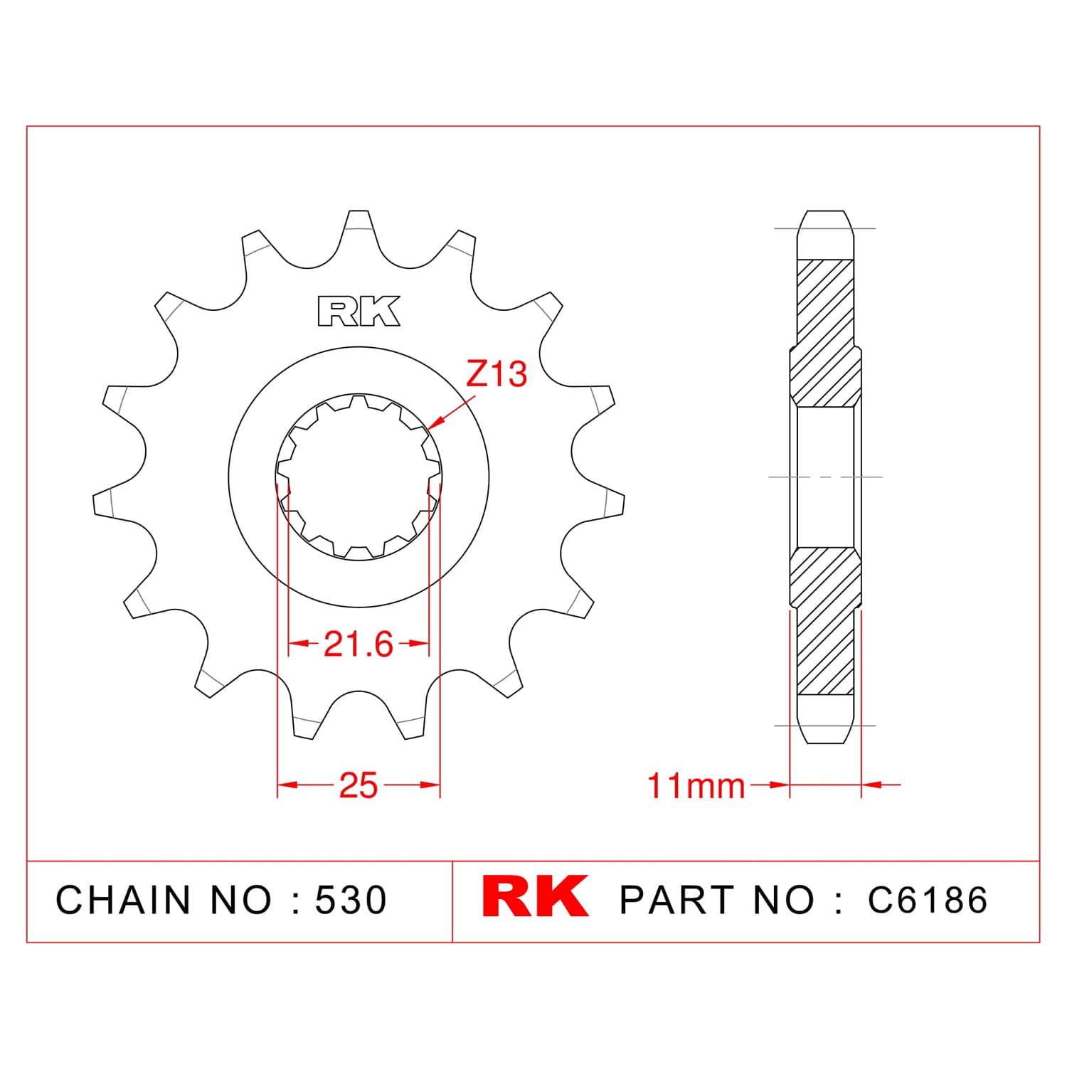 Yamaha YZF-R6 RK Çelik Ön Dişli C6186-16