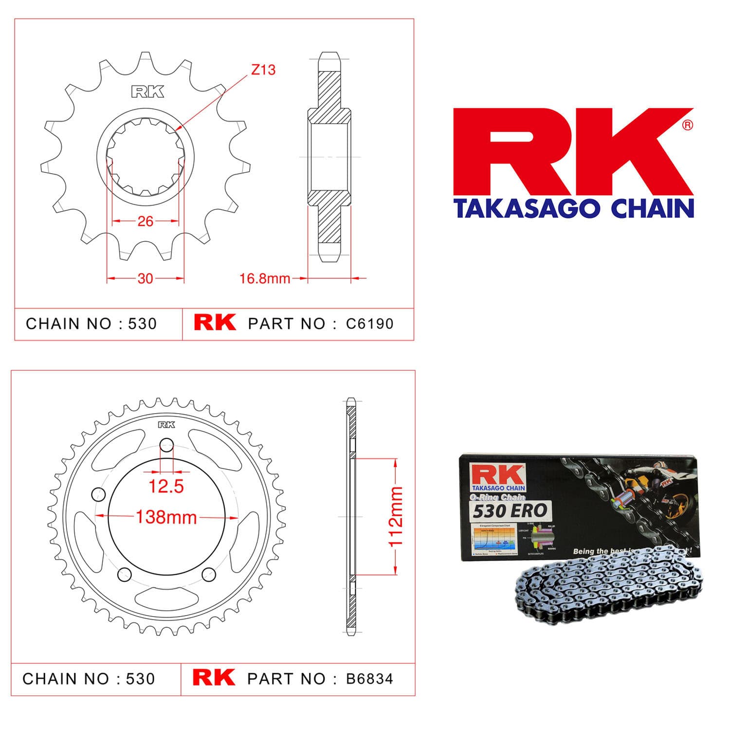 Honda CB 900 F HORNET Rk Zincir Dişli Set 530 ERO O-Ring 16/43T