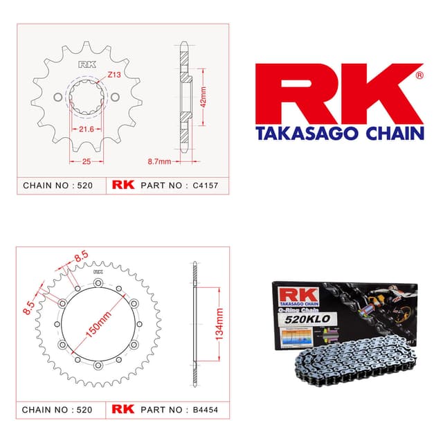 Kawasaki KLX 250 Rk Zincir Dişli Set 520 KLO O-Ring 14/42T