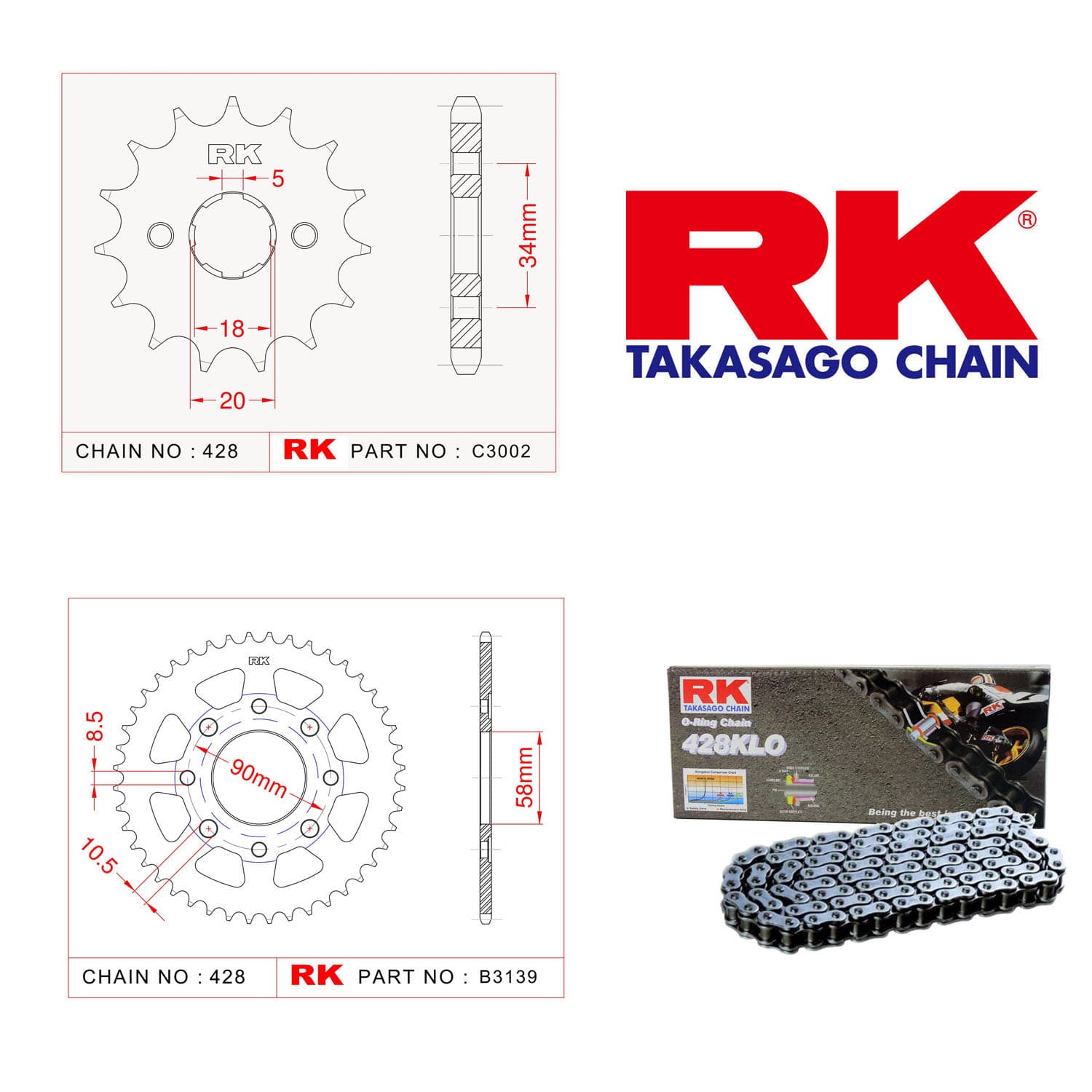 Kymco CK 125 PULSAR Rk Zincir Dişli Set 428 KLO O-Ring 16/39T