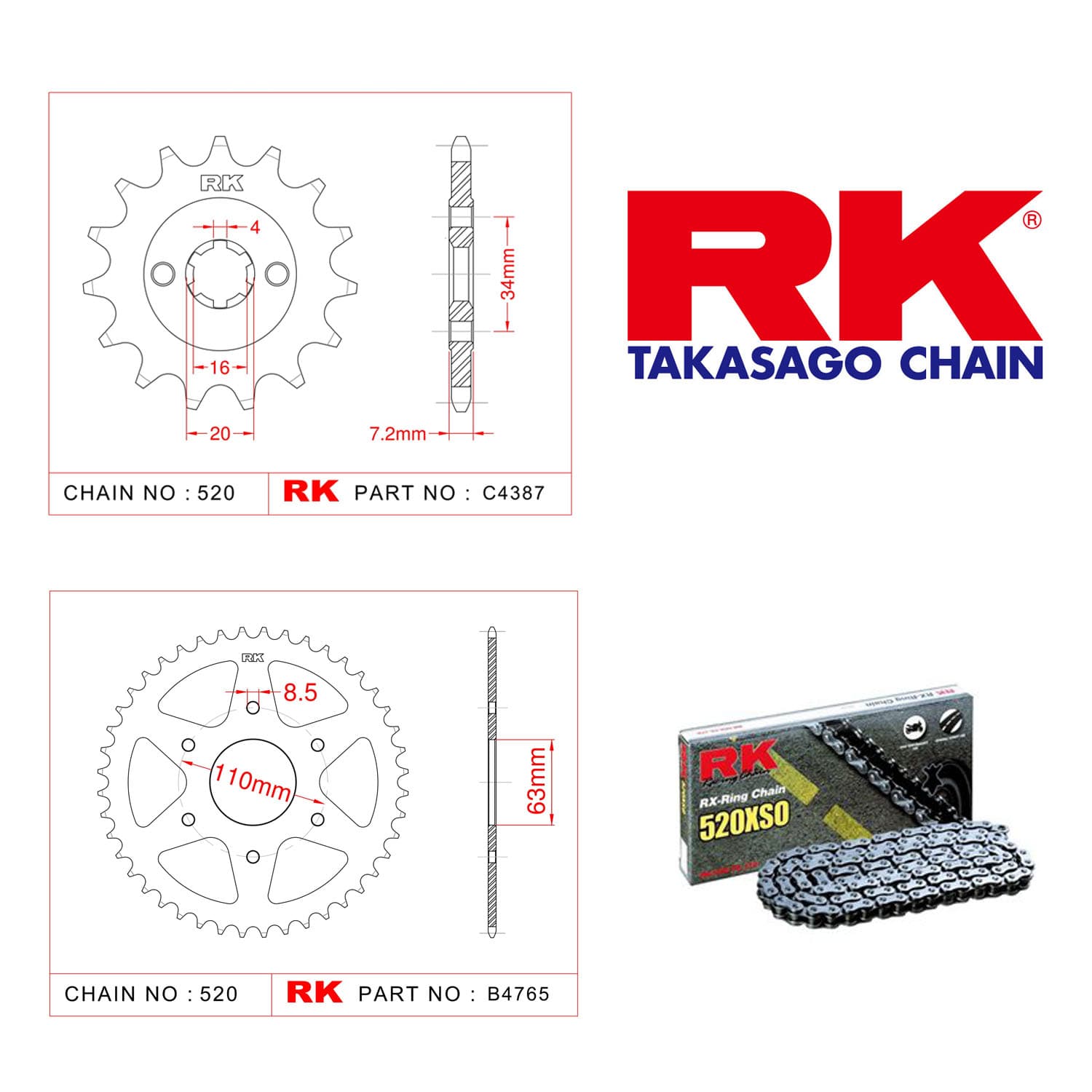 Ktm RC 125 Rk X-ring Zincir Dişli Set 520 XSO 14/45T - görsel 3