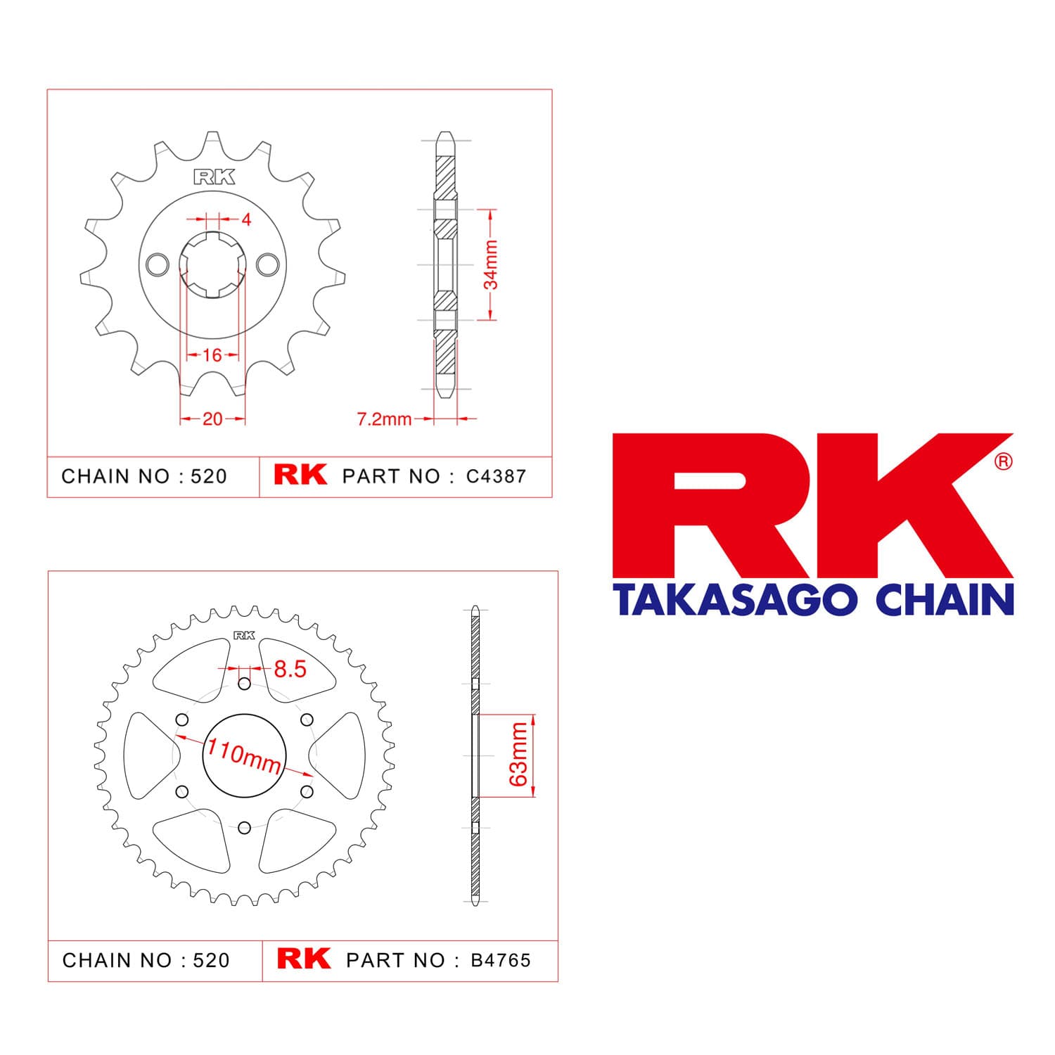 Ktm RC 125 Rk Ön Arka Dişli 520 - 14/45 T - görsel 2