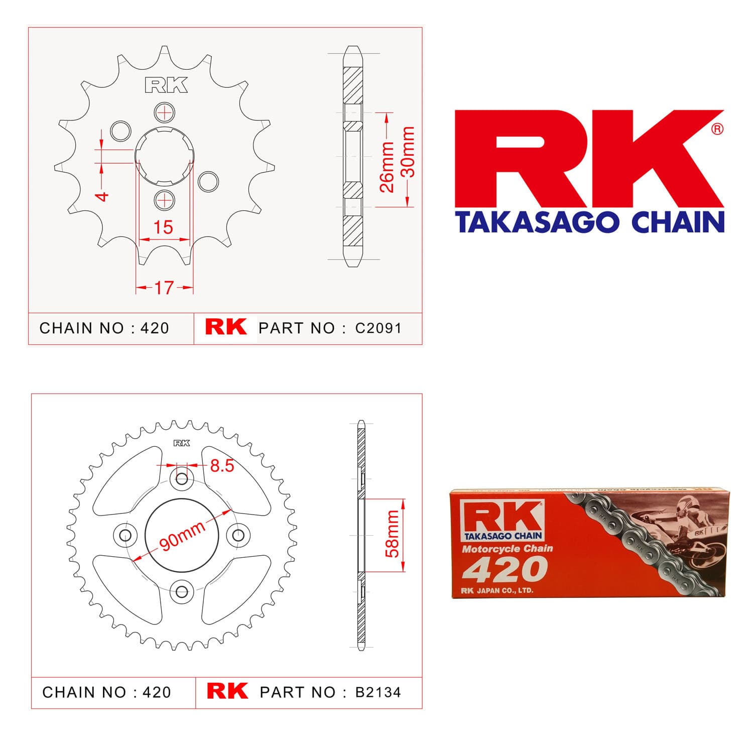 Honda ANF 125 INNOVA Rk Zincir Dişli Set 420-14/35T