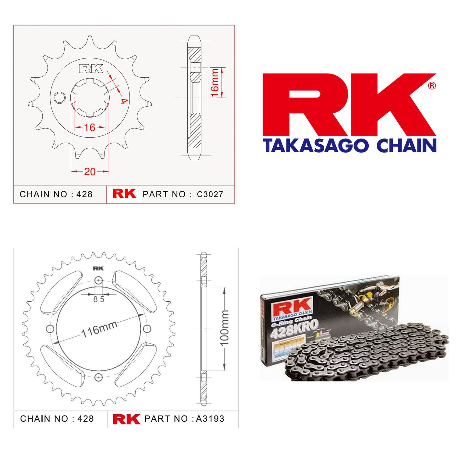 Kawasaki KX 85 Rk O-ring Zincir Dişli Set 428 KRO 14/50T - görsel 2