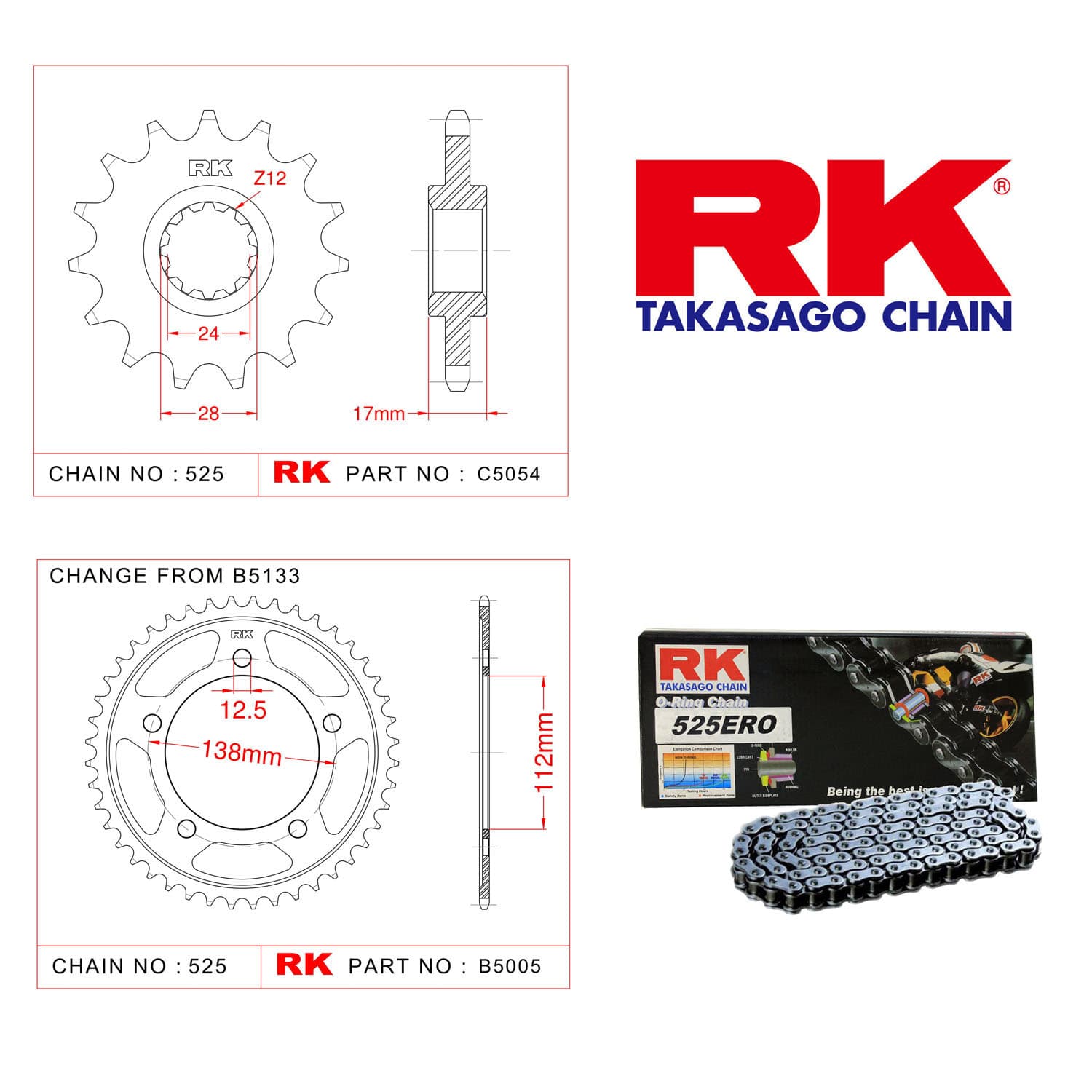 Honda CBF 600 SA Rk Zincir Dişli Set 525 ERO O-Ring 15/43T