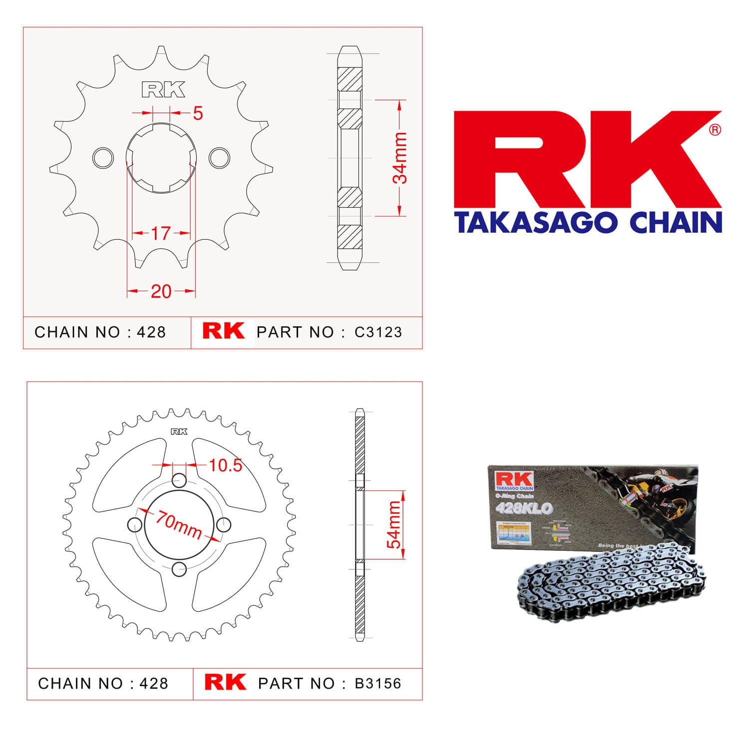 Honda CBR 125 R Rk Zincir Dişli Set 428 KLO O-Ring 15/42T