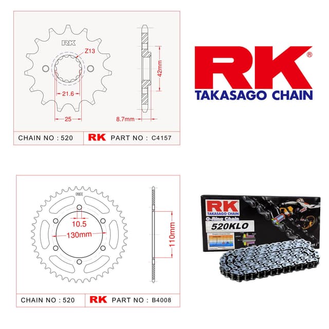 Kawasaki EX 250 R NINJA Rk Zincir Dişli Set 520 KLO O-Ring 16/47T