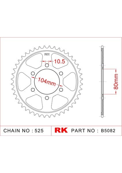 RK Kawasaki Z 1000 R RK Çelik Arka Dişli B5082-43 (2017-2018)