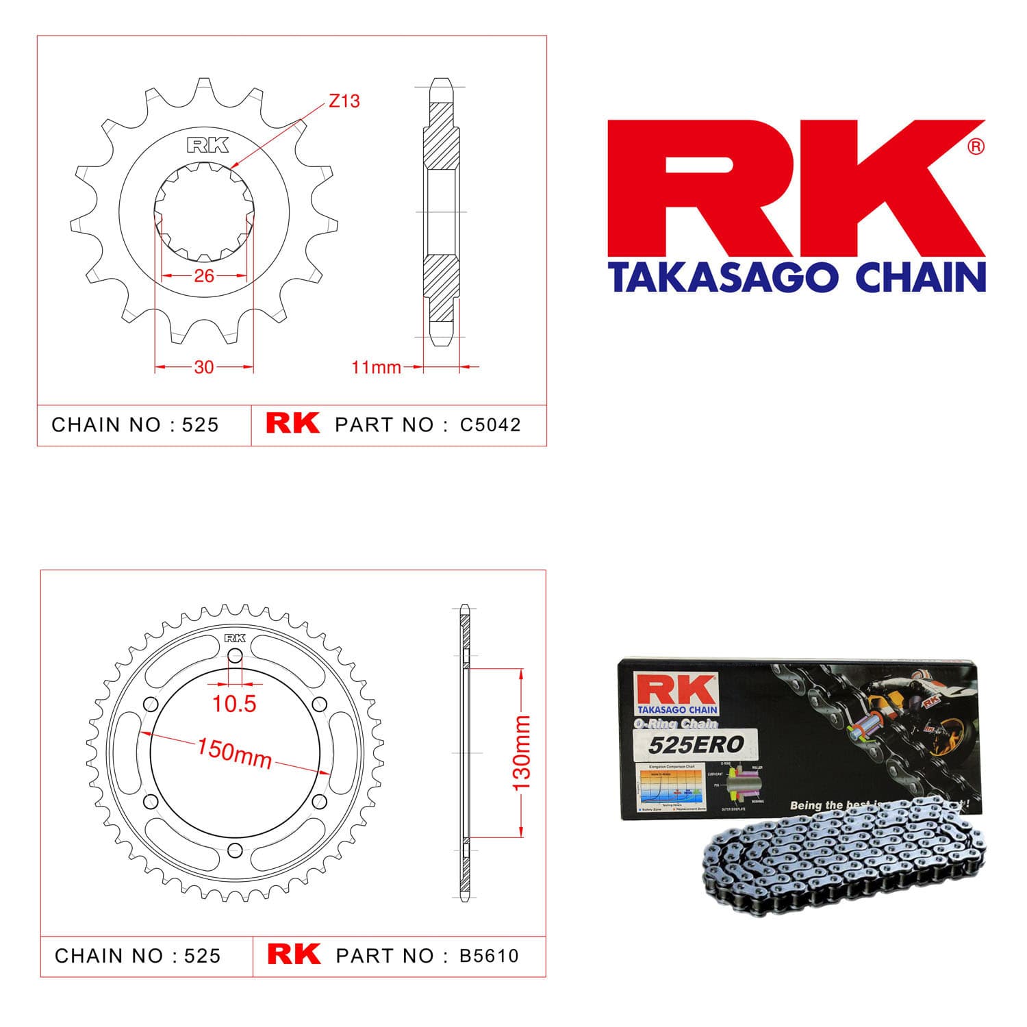 Yamaha FZ 8 A Rk Zincir Dişli Set 525 ERO O-Ring 16/47T