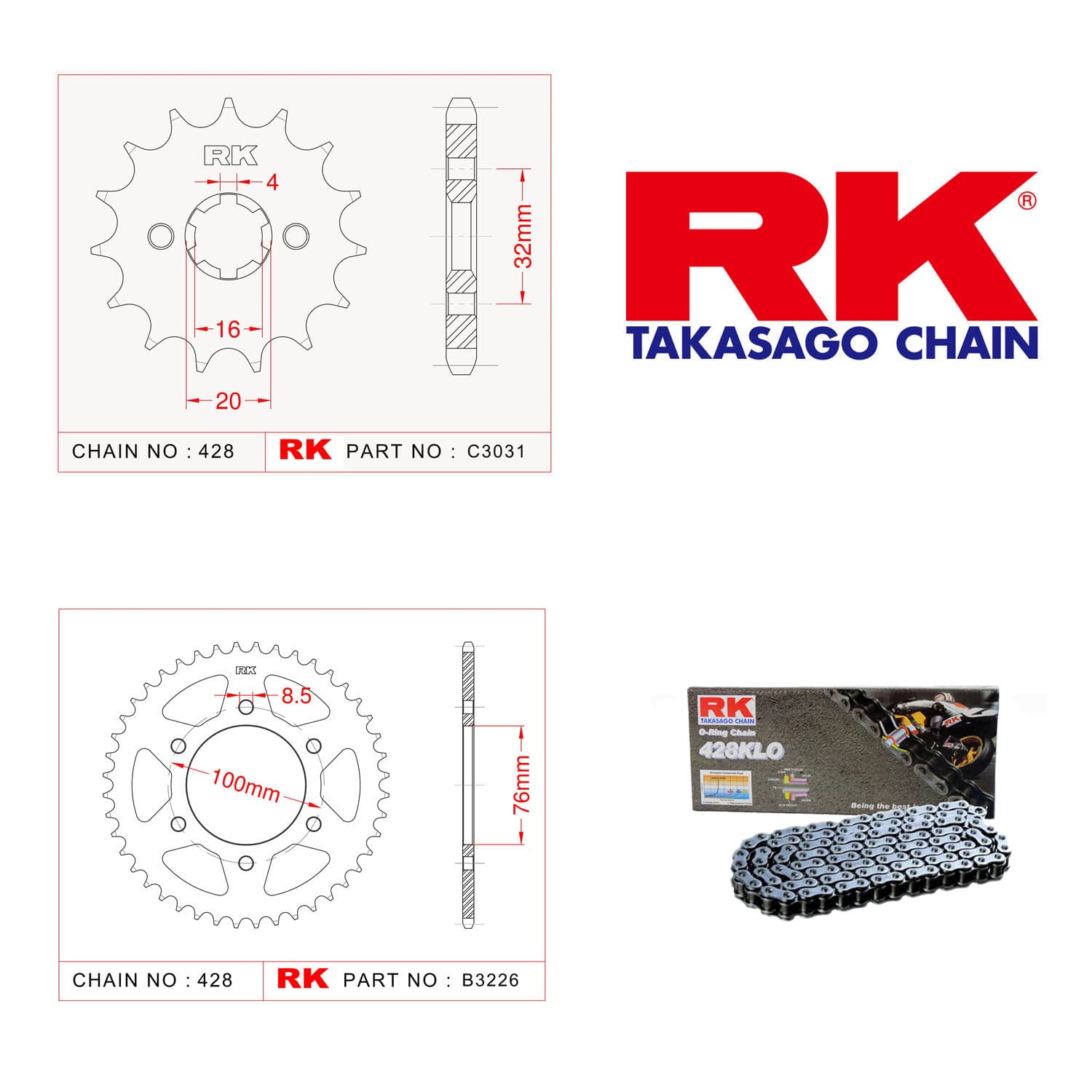 Yamaha YZF 125 R Rk Zincir Dişli Set 428 KLO O-Ring 14/48T