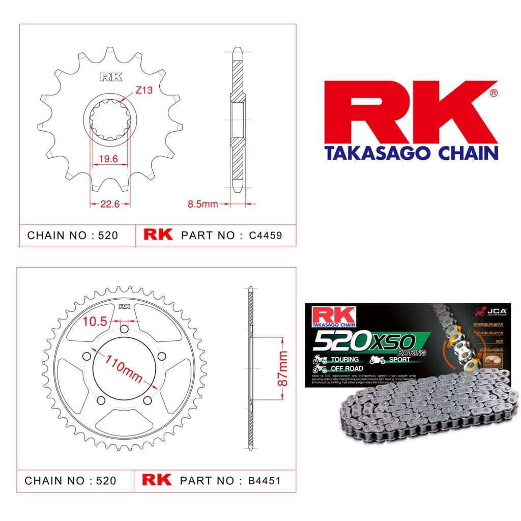 Suzuki DL 250 V-STROM Rk X-ring Zincir Dişli Set 520 XSO 116 L-14/47T