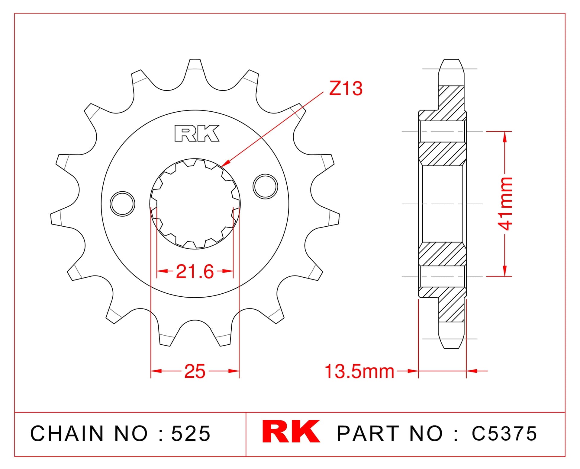 Honda XL 650 V TRANSALP RK Çelik Ön Dişli C5375-15