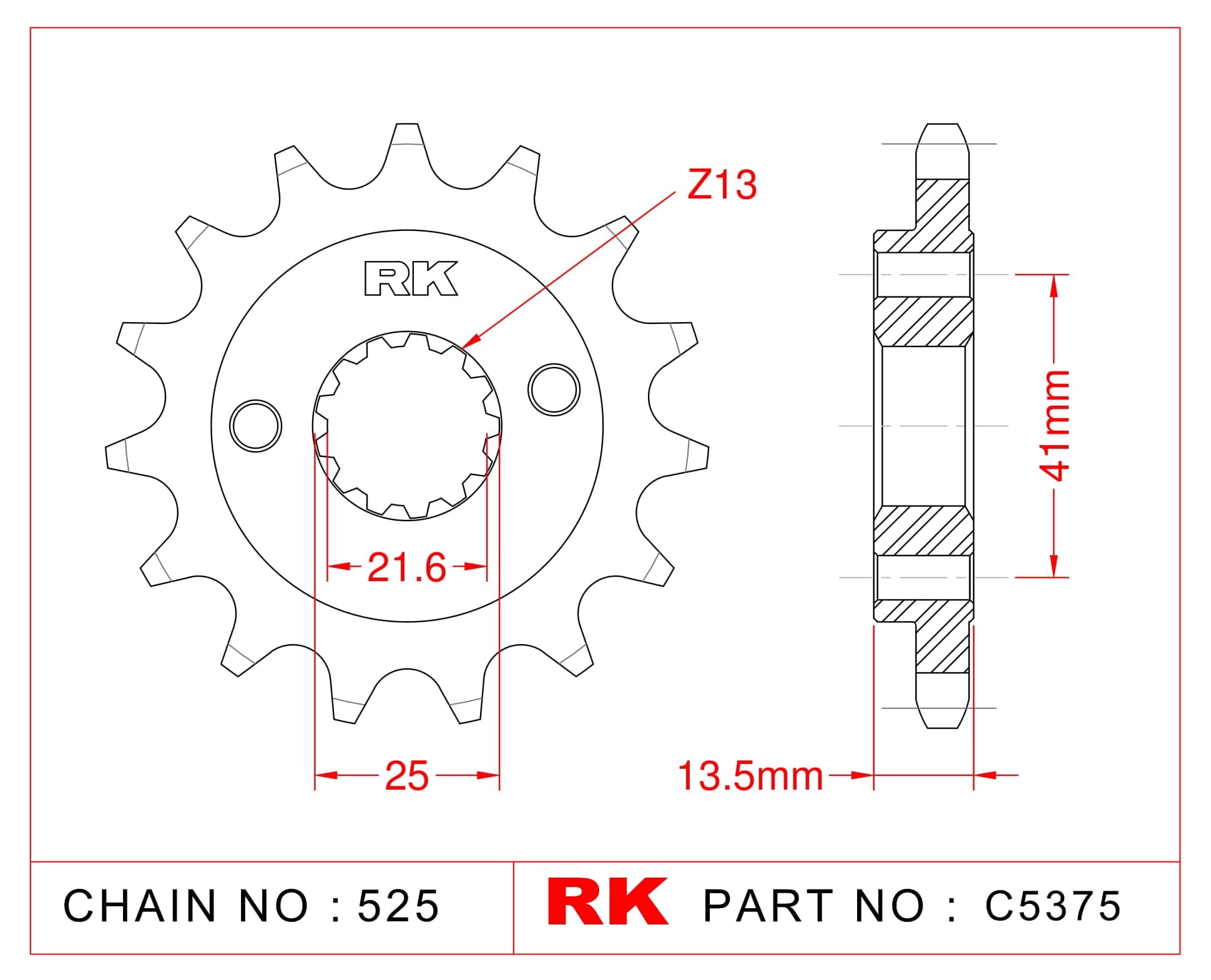 Honda XL 650 V TRANSALP RK Çelik Ön Dişli C5375-15