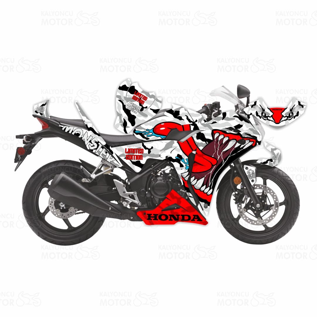 Honda CBR 250 Asphalt Monster Design Sticker Set Beyaz Eski Kasa