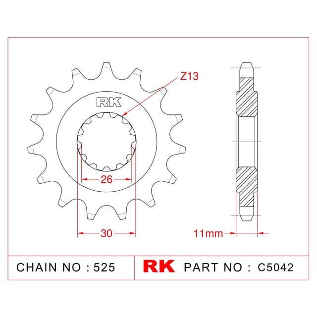 Yamaha FZ8 NA ABS RK Çelik Ön Dişli C5042-16