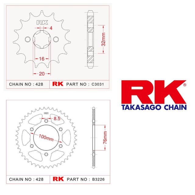 Yamaha YZF-R 125 Rk Ön Arka Dişli 428 - 14/52  T