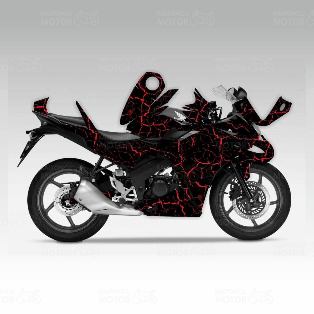 Honda CBR 125 R Cracked Texture Design Siyah-Kırmızı Kaplama