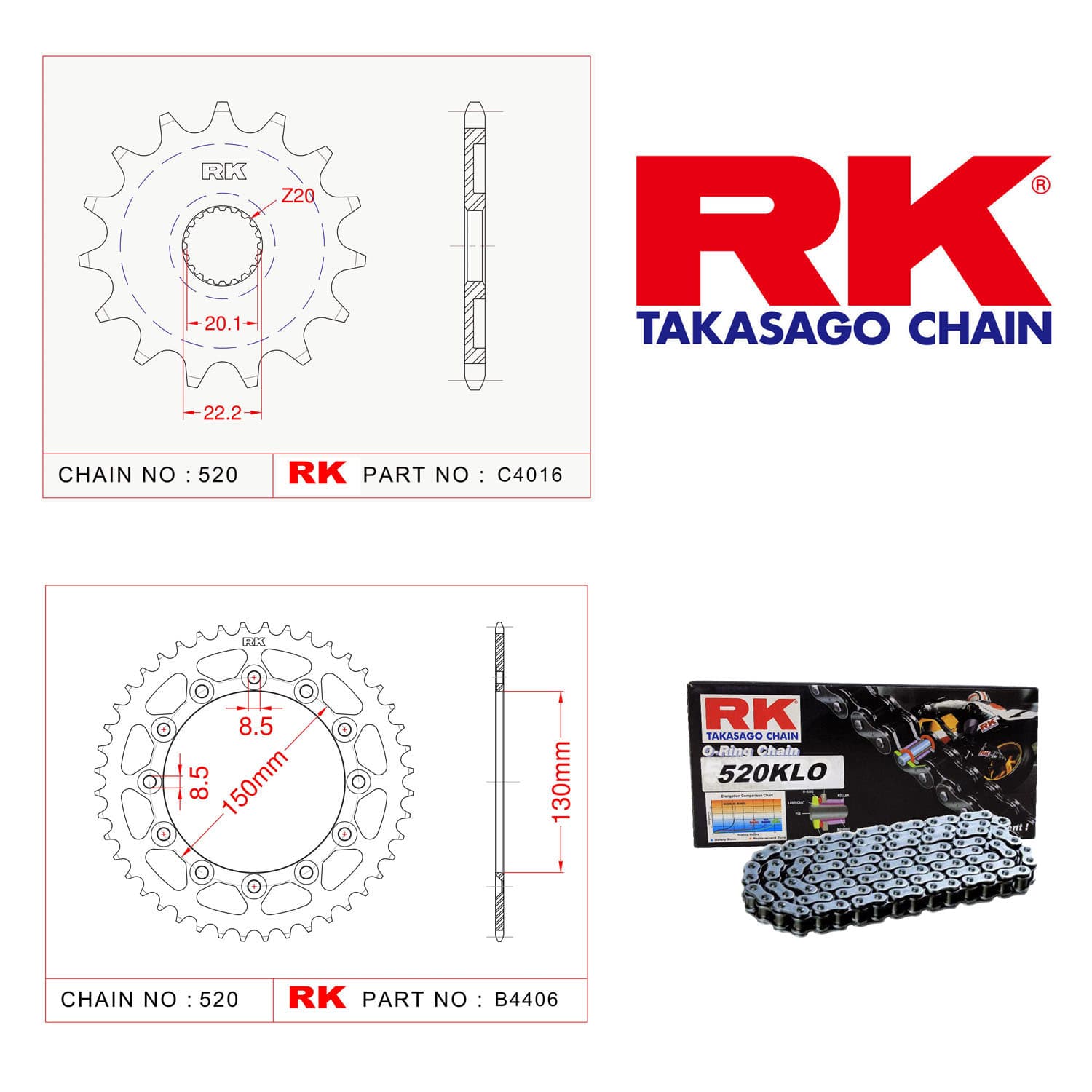 Yamaha WR 250 R Rk Zincir Dişli Set 520 KLO O-Ring 13/42T