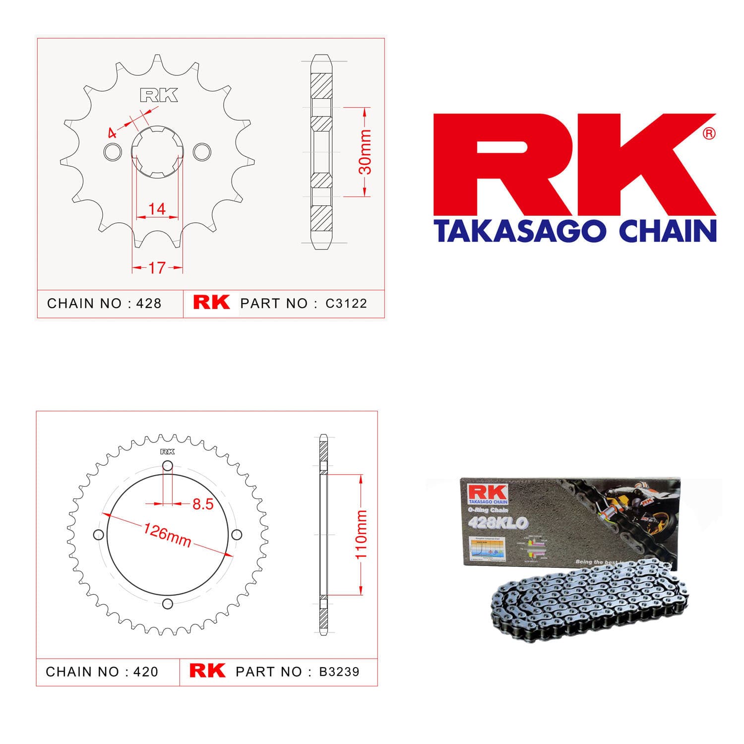 Kawasaki KLX 150 L Rk Zincir Dişli Set 428 KLO O-Ring 14/47T