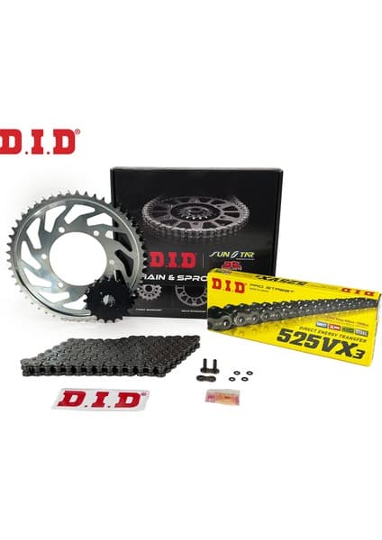 DID Dıd Zincir Dişli Seti Kawasakı Z 1000 Sx (1000 Cc) (2011-2019) / Zincir : DID-525VX3 (ÇELIK)-112 / Dişli: Sunstar (15T) - Jt (41T)