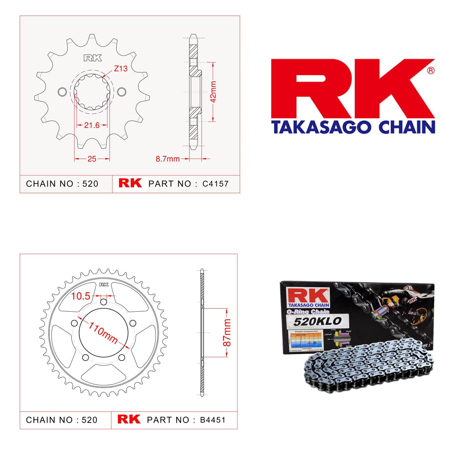 Suzuki GS 500 E Rk Zincir Dişli Set 520 KLO O-Ring 16/39T
