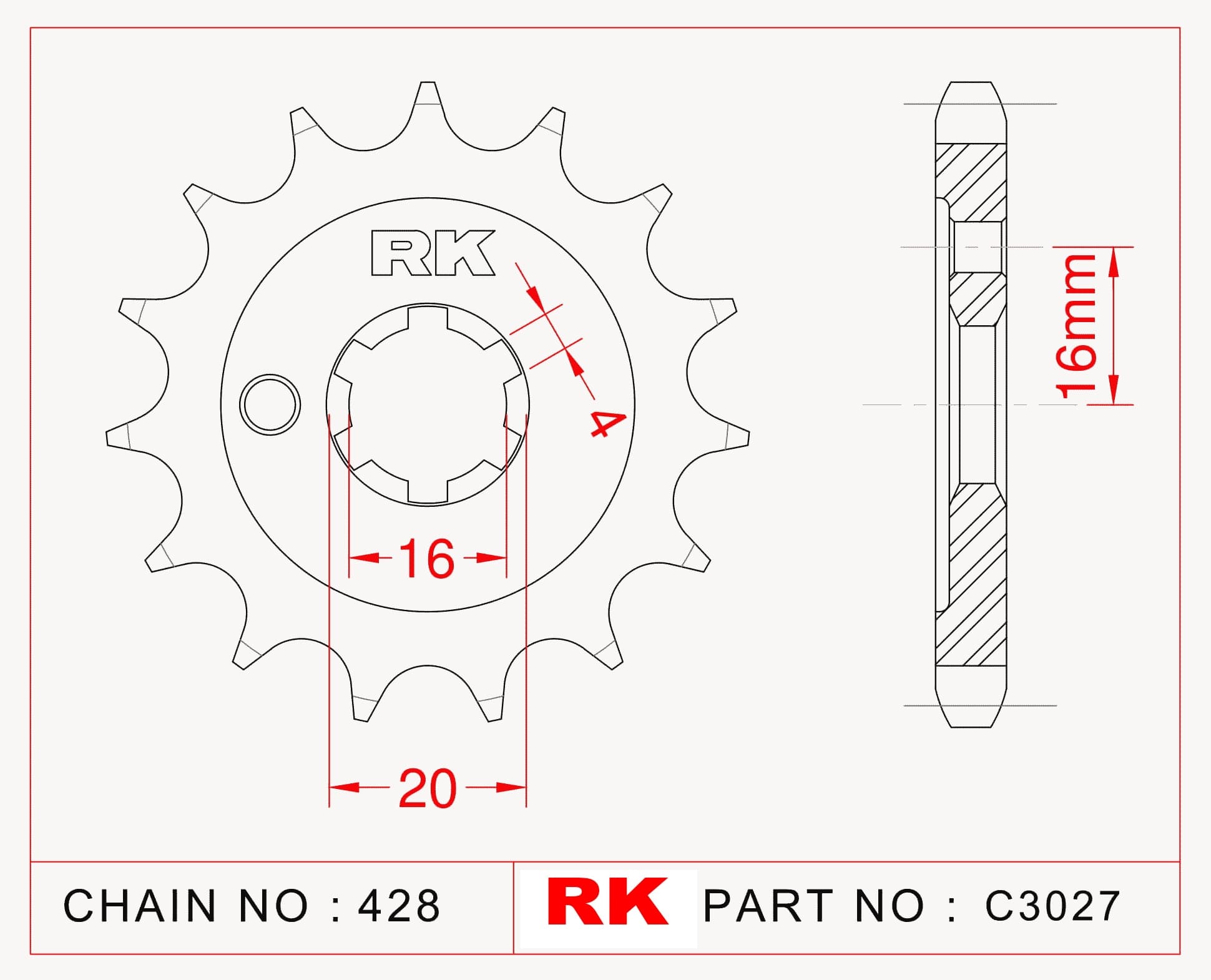 Kawasaki KX 80 RK Çelik Ön Dişli C3027-14