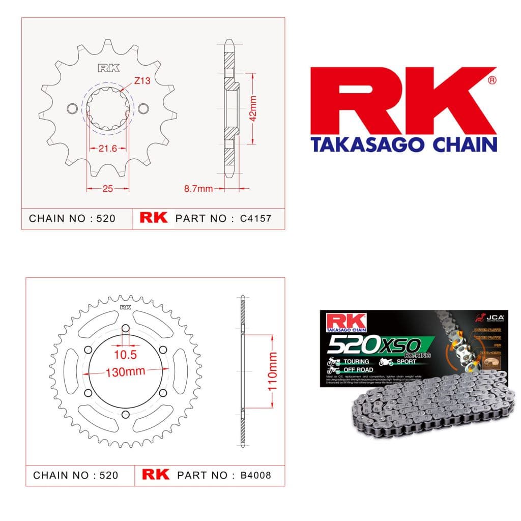 Kawasaki EX 250 R NINJA Rk X-ring Zincir Dişli Set 520 XSO-14/43T