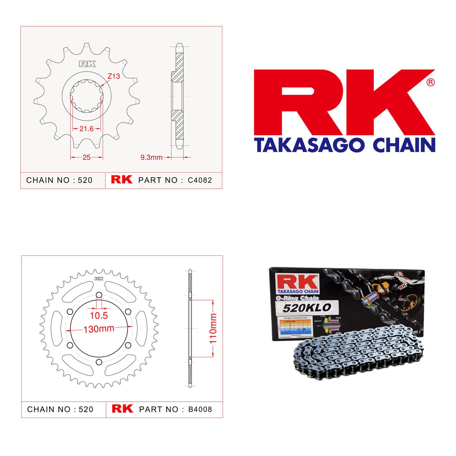 Kawasaki EX 300 NINJA Rk Zincir Dişli Set 520 KLO O-Ring 14/42T