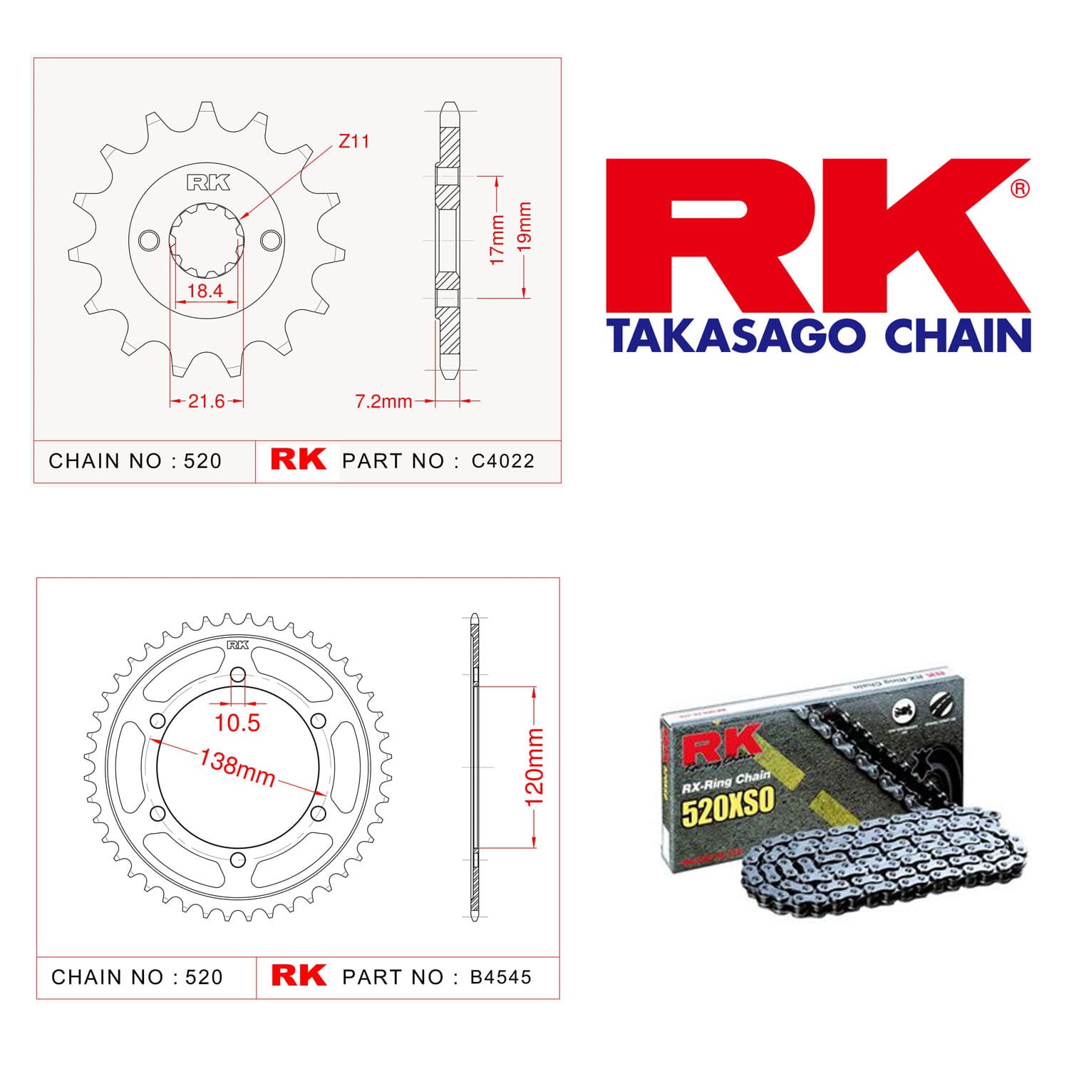 Honda CBR 250 R Rk X-ring Zincir Dişli Set 520 XSO 14/38 T - görsel 2