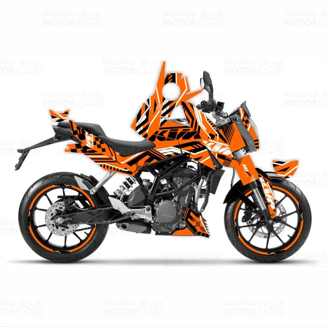 KTM Duke 200 Xtreme Lines Design Sticker Set Turuncu-Siyah-Beyaz (2011-2016)