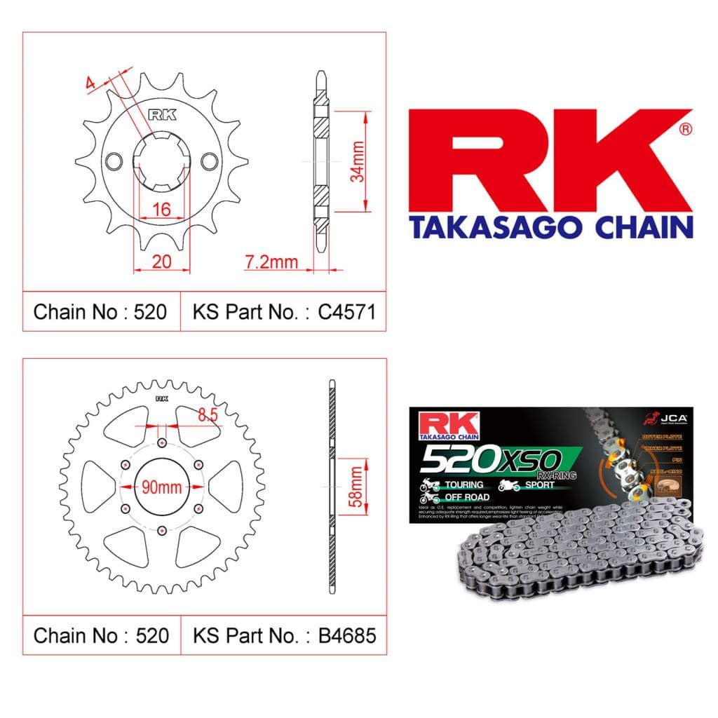 Bajaj PULSAR 200 NS Rk X-ring Zincir Dişli Set 520 XSO 108 L-14/40T