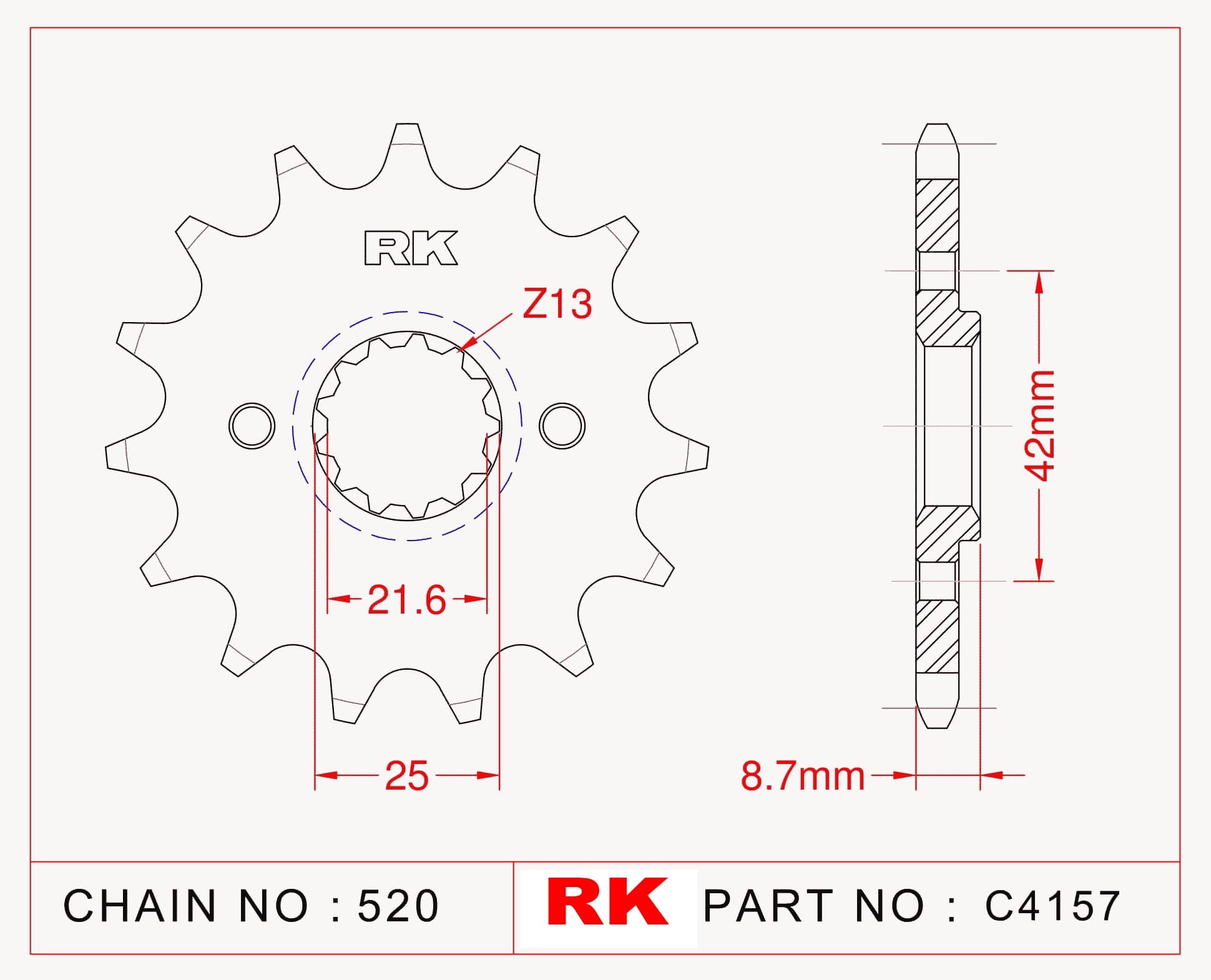 Kawasaki KLX 250 RK Çelik Ön Dişli C4157-14