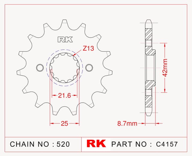 Kawasaki KLX 250 RK Çelik Ön Dişli C4157-14