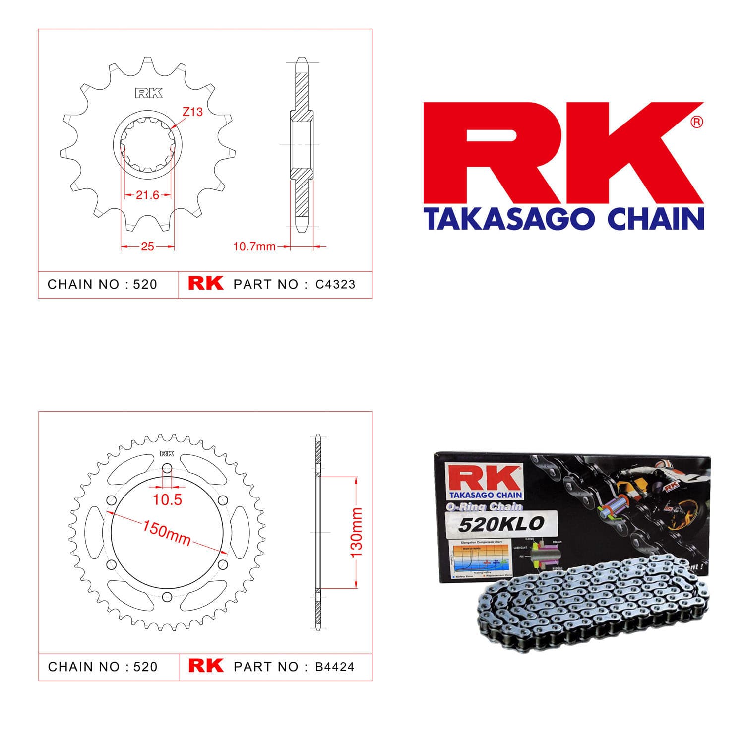 Yamaha XJ 6 N DIVERSION Rk Zincir Dişli Set 520 KLO O-Ring 16/46T
