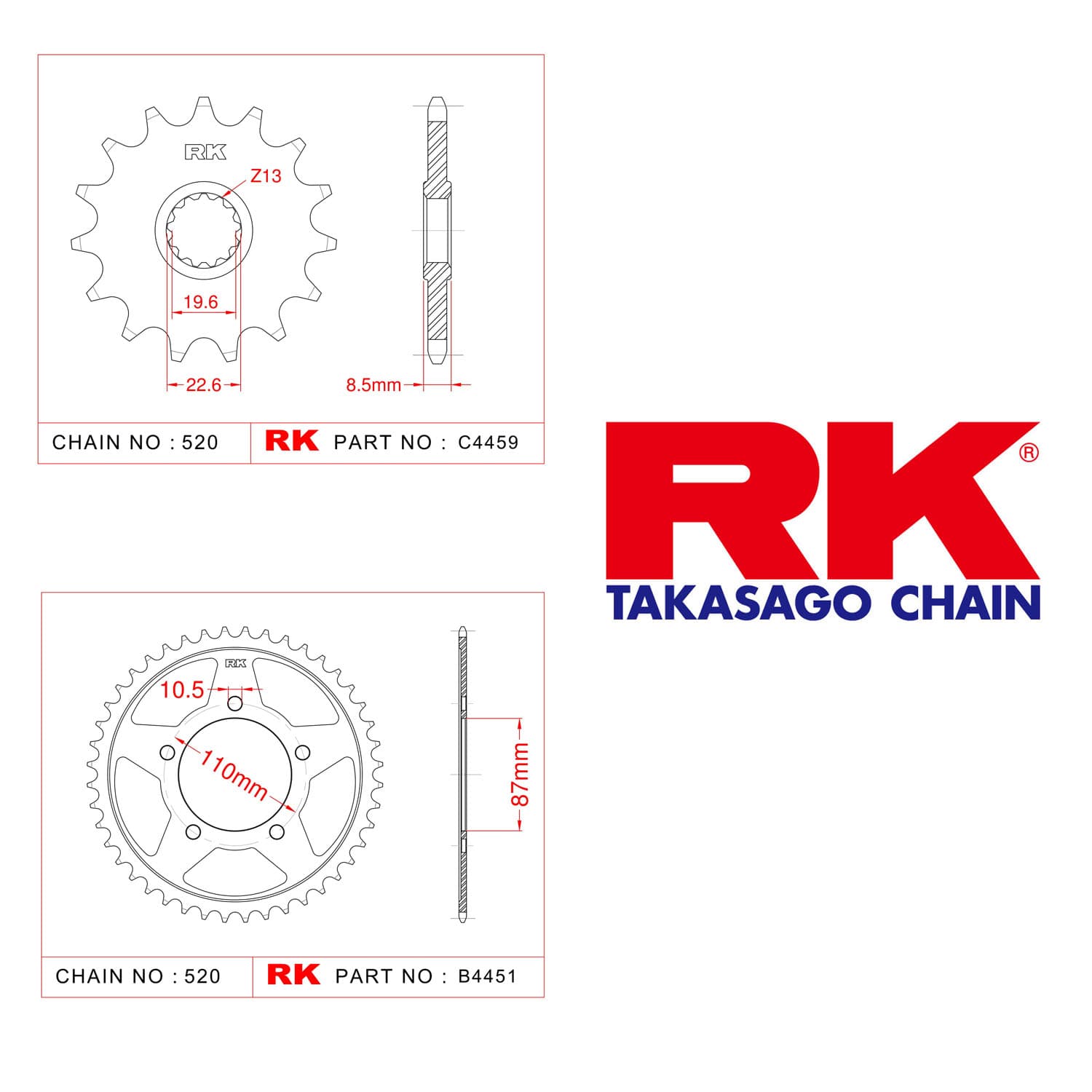 Suzuki GSX-R 250 Rk Ön Arka Dişli 520 -14/46 T - görsel 2