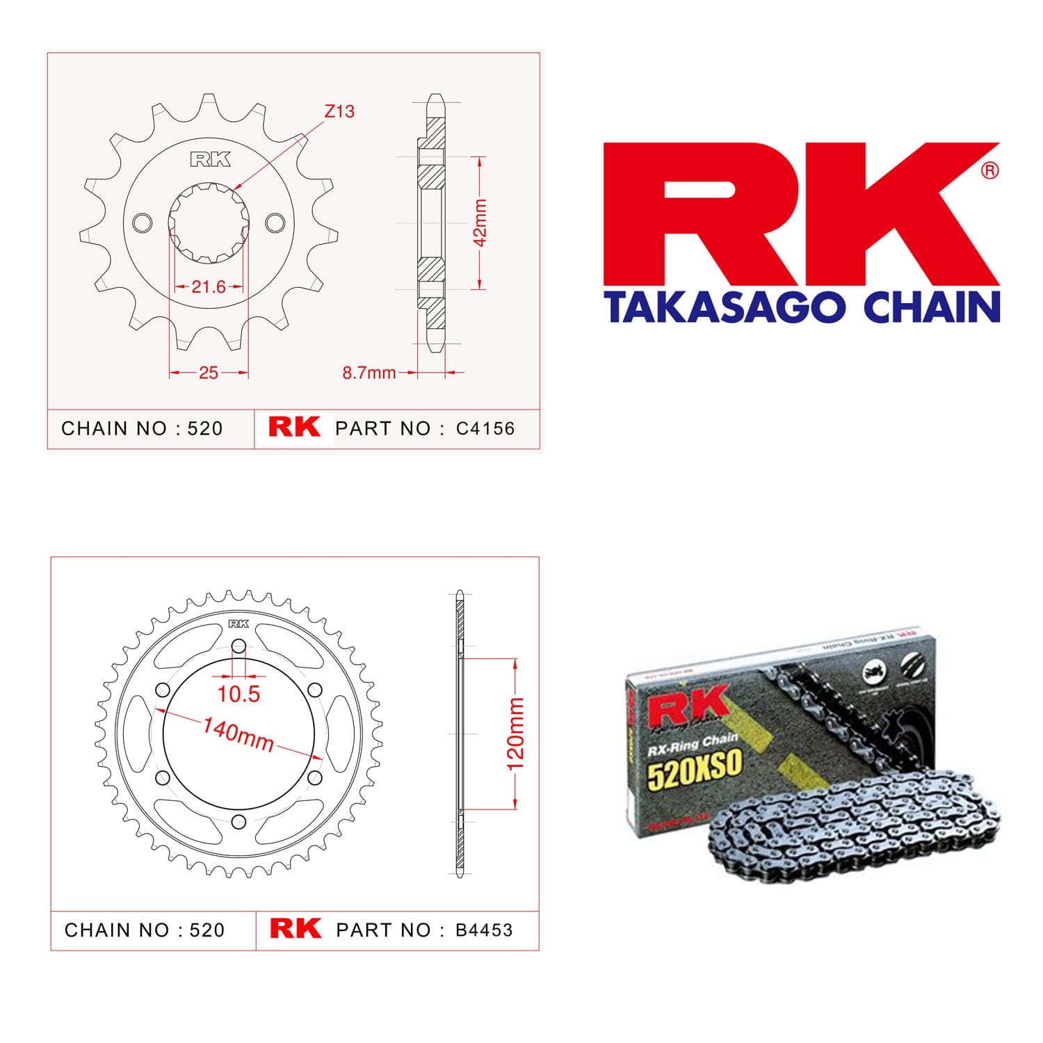 Kawasaki EN 500 Rk X-ring Zincir Dişli Set 520 XSO 16/42T - görsel 3