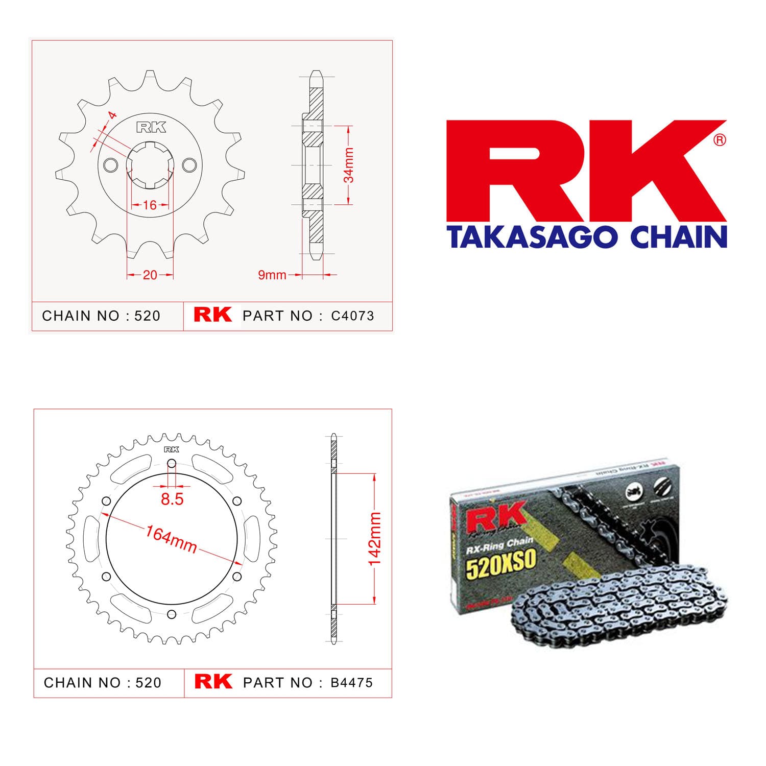 Hyosung GT 250 R EFI Rk RX-ring Zincir Dişli Set 520 XSO - 14/46 T - görsel 2
