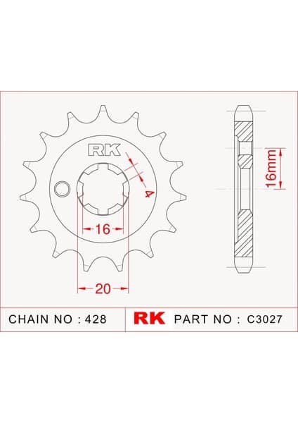 RK Kawasaki KX 80 RK Çelik Ön Dişli C3027-14 (1998-2000)