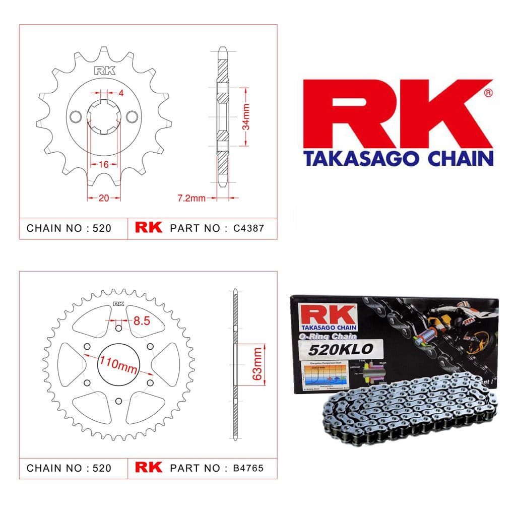 Ktm DUKE 200 Rk O-ring Zincir Dişli Set 520 KLO 110 L-14/42T