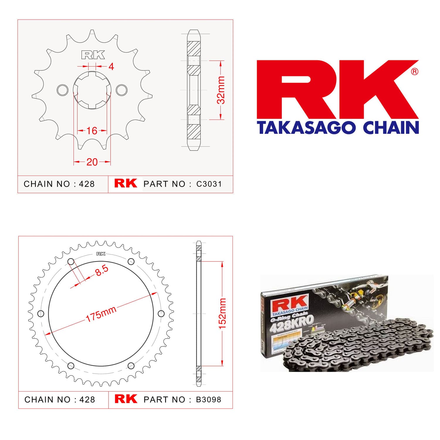 Yamaha WR 125 R Rk O-ring Zincir Dişli Set 428 SO-14/53T